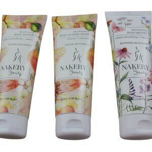 Nakery Beauty Social Butterfly Body & Hand Wash Body Butter 3.38 oz Set + 1 NEW